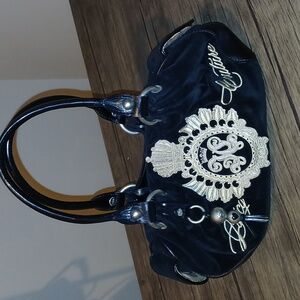 Juicy Couture Black Velvet Leather Embroidered Bag